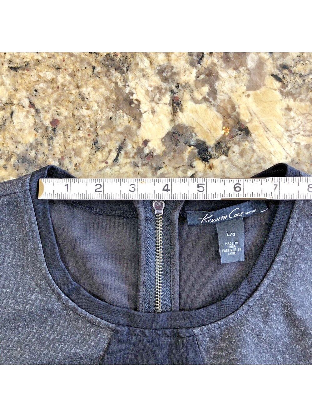 Large Kenneth Cole Womens Dress Black And Grey Zipper Back Knee Length Stretchy - Picture 6 of 11